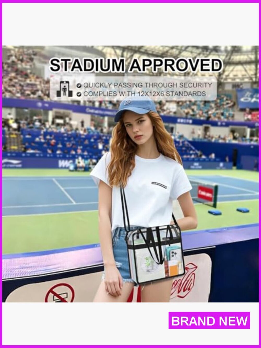 Clear Tote Bag for Stadium Events Concert Sports Festivals PVC Tote Crossbody - Picture 2 of 7